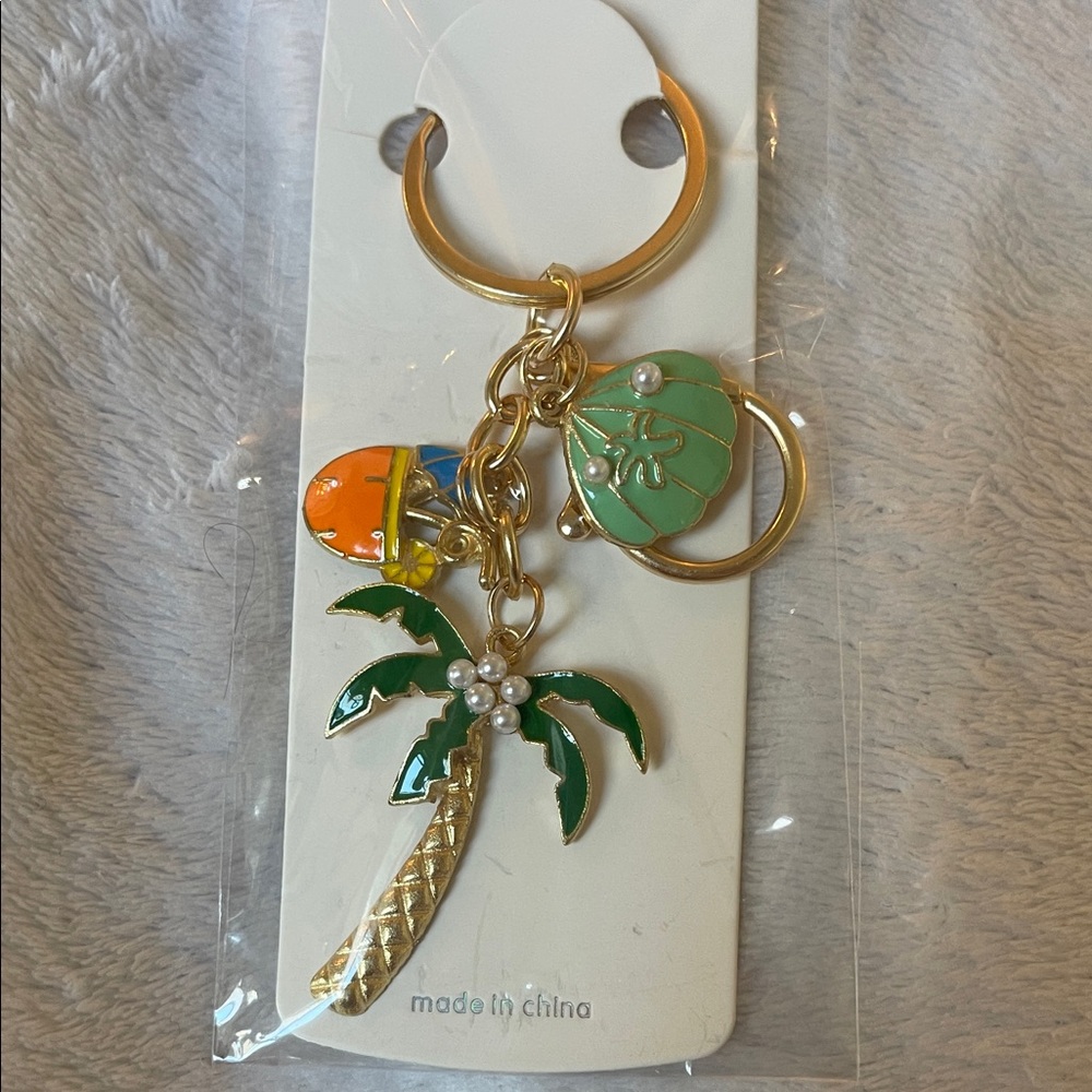 Tropical Palm Tree Keychain purse bag charm with Charms nwt